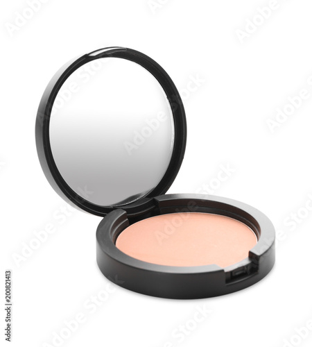 Pocket face powder with mirror against white background
