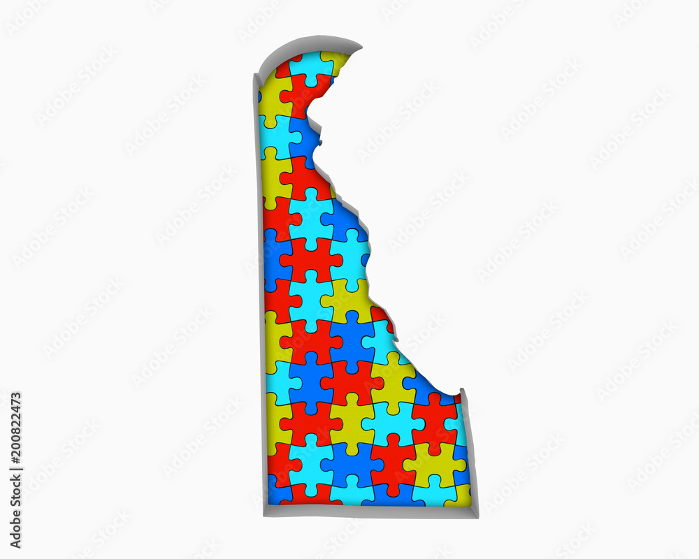 Delaware DE Puzzle Pieces Map Working Together 3d Illustration Delaware DE Puzzle Pieces Map Working Together 3d Illustration