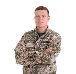 Male soldier on white background. Military service