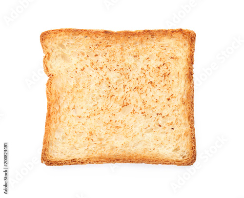 Toasted bread on white background, top view