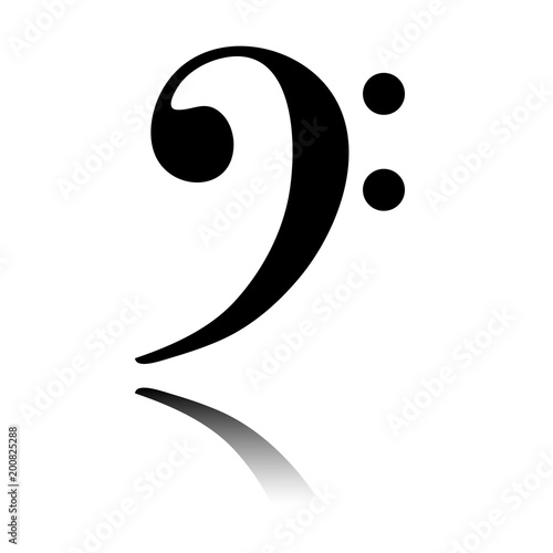 Bass Clef icon. Black icon with mirror reflection on white background