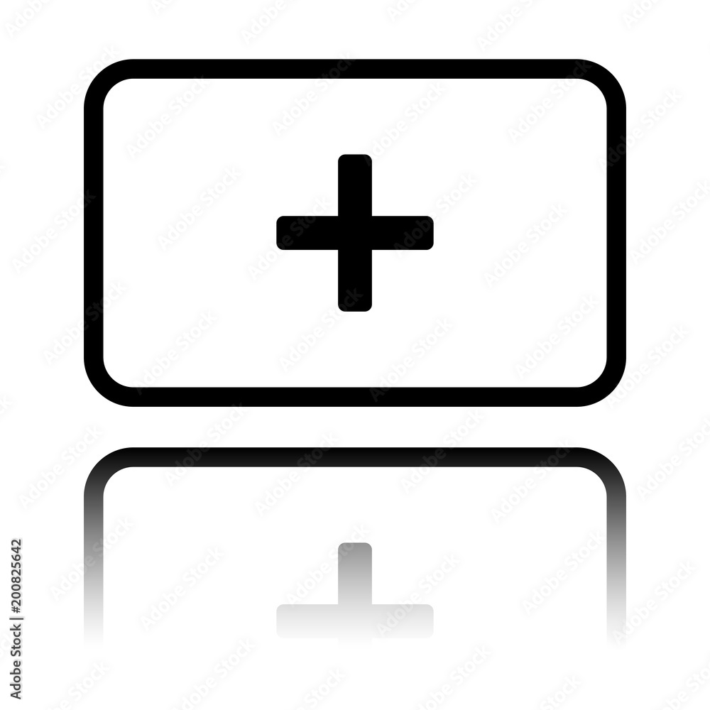 First aid box. simple icon. Black icon with mirror reflection on white background First aid box. simple icon. Black icon with mirror reflection on white background