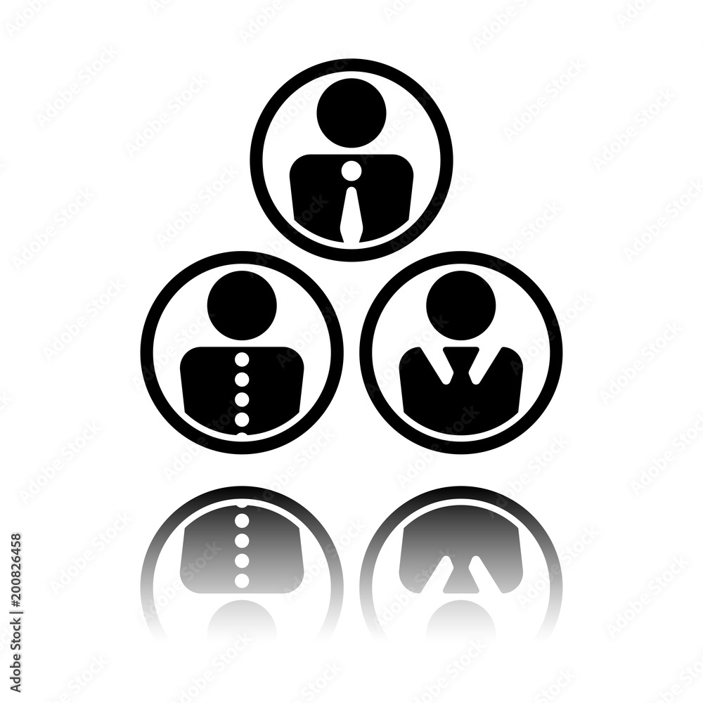 office people, team. Black icon with mirror reflection on white background office people, team. Black icon with mirror reflection on white background
