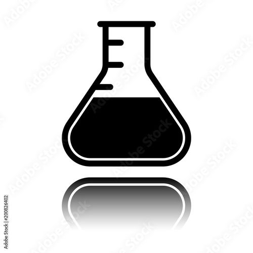 Medical test tube. simple silhouette. Black icon with mirror reflection on white background