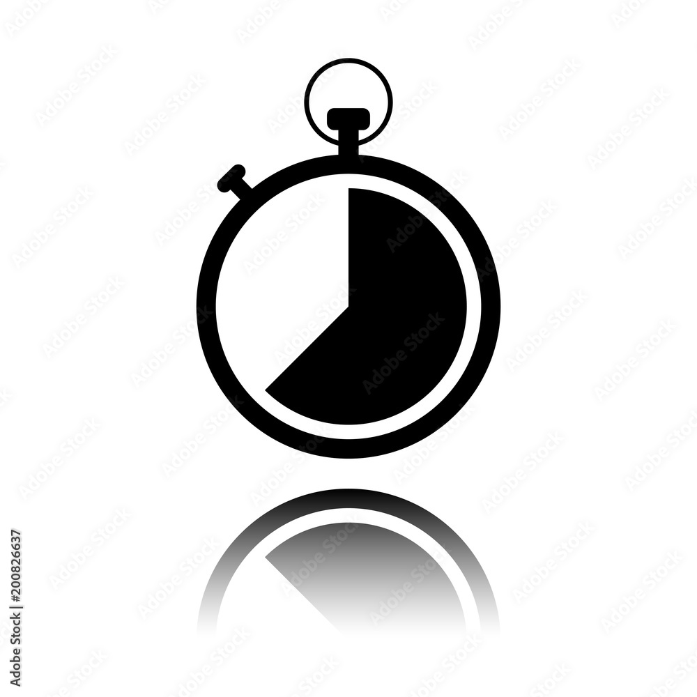 stopwatch. simple icon. Black icon with mirror reflection on white background stopwatch. simple icon. Black icon with mirror reflection on white background