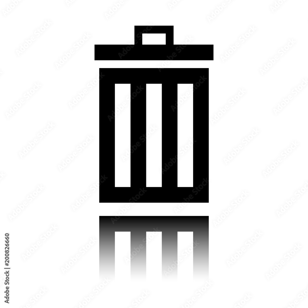 trash bin. simple icon. Black icon with mirror reflection on white background trash bin. simple icon. Black icon with mirror reflection on white background