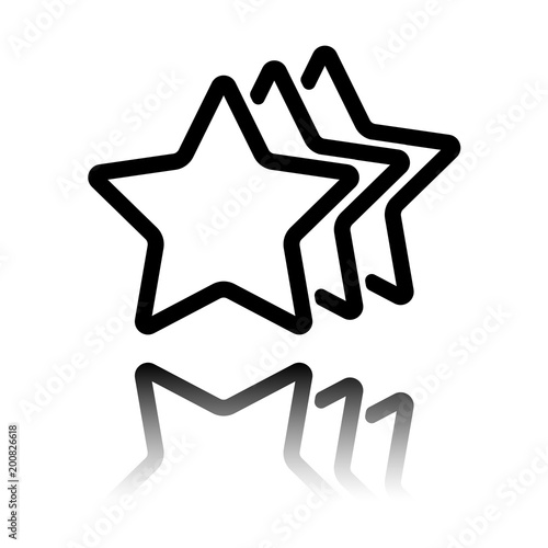stars rate icon. Black icon with mirror reflection on white background