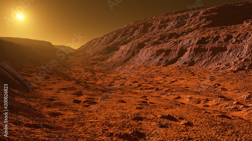 Fototapeta Naklejka Na Ścianę i Meble -  Mars - the red planet - landscape with mountains with sedimentary rock layers during sunrise or sunset