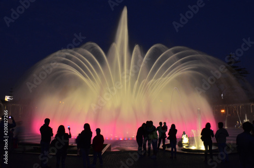 Illuminated water fountains in the Circuito Magico de Agua, Lima Peru