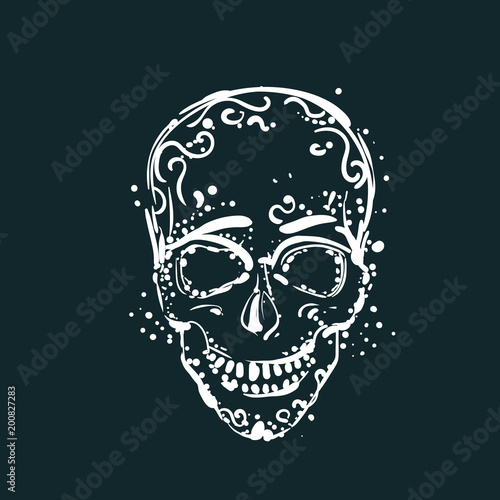 White Skull Tattoo On Dark Background Mexican Holiday Element Vector Illustration