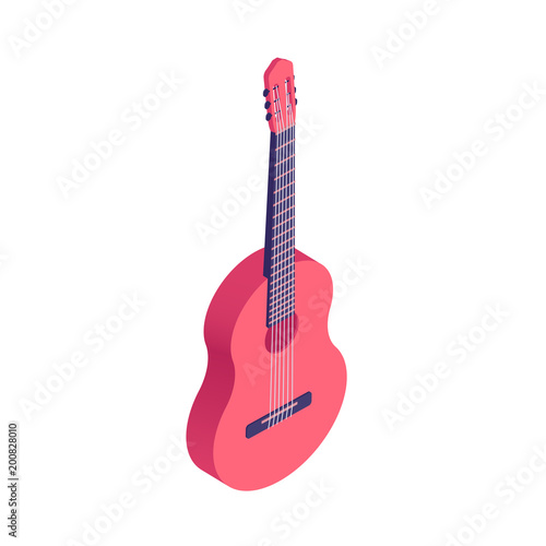 Isometric classical acoustic guitar isolated on white background