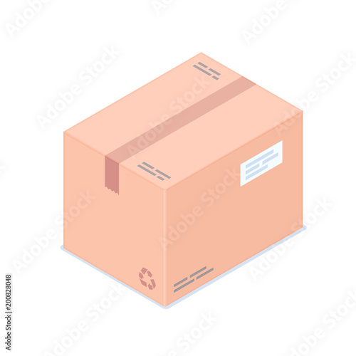 Isometric cardboard box isolated on white background