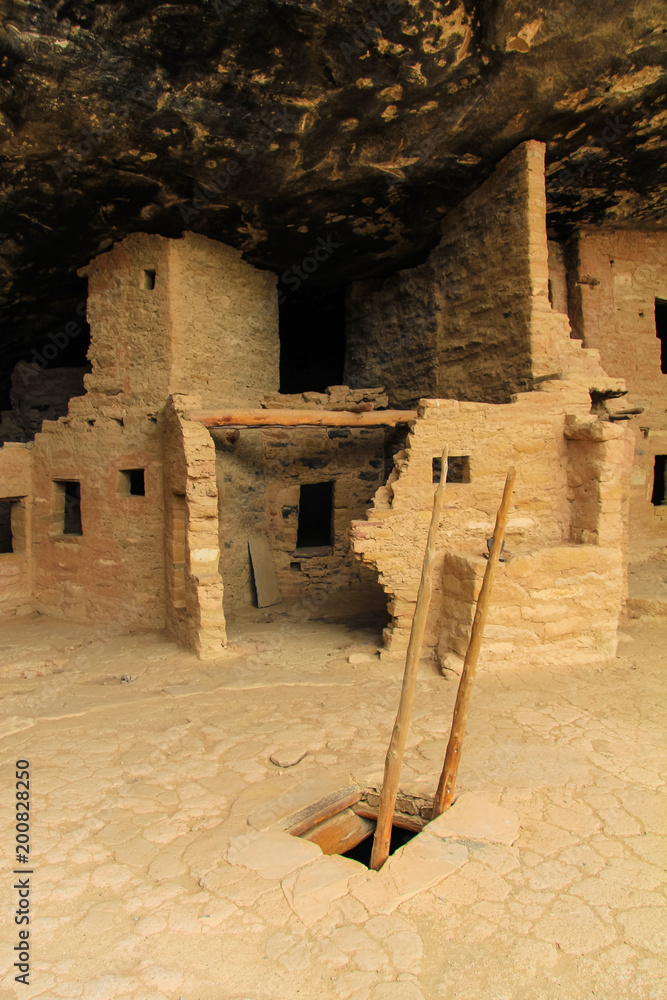 Buildings and ruins of the ancient Pueblo cliff city of Mesa Verde in Colorado