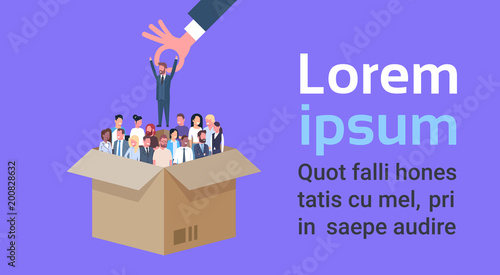 Recruitment Hand Picking Man From Box Of Business People Human Resources And Vacancy Concept Flat Vector Illustration