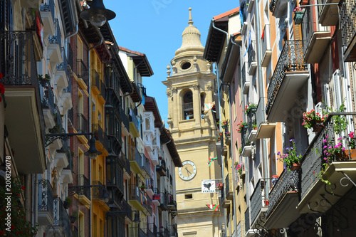 Colorful buildings and balconies on the streets of Pamplona, Spain / Basque Country photo