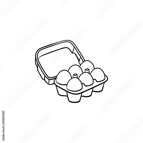 Eggs in carton pack hand drawn outline doodle icon. Carton pack with eggs vector sketch illustration for print, web, mobile and infographics isolated on white background.