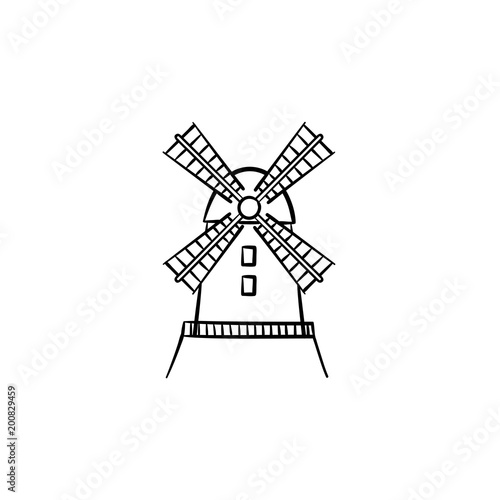 Windmill hand drawn outline doodle icon. Vector sketch illustration of windmill for print, web, mobile and infographics isolated on white background.