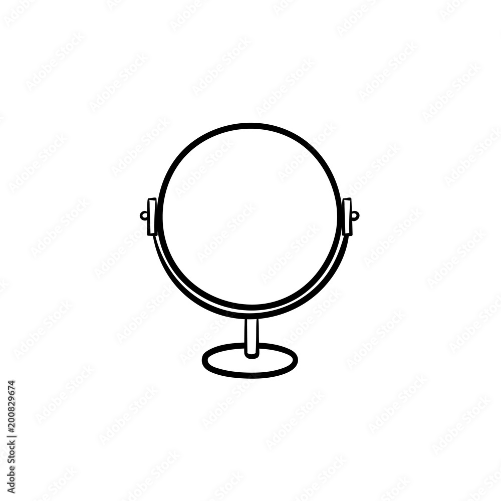 Fototapeta premium Round makeup mirror hand drawn outline doodle icon. Mirror vector sketch illustration for print, web, mobile and infographics isolated on white background.