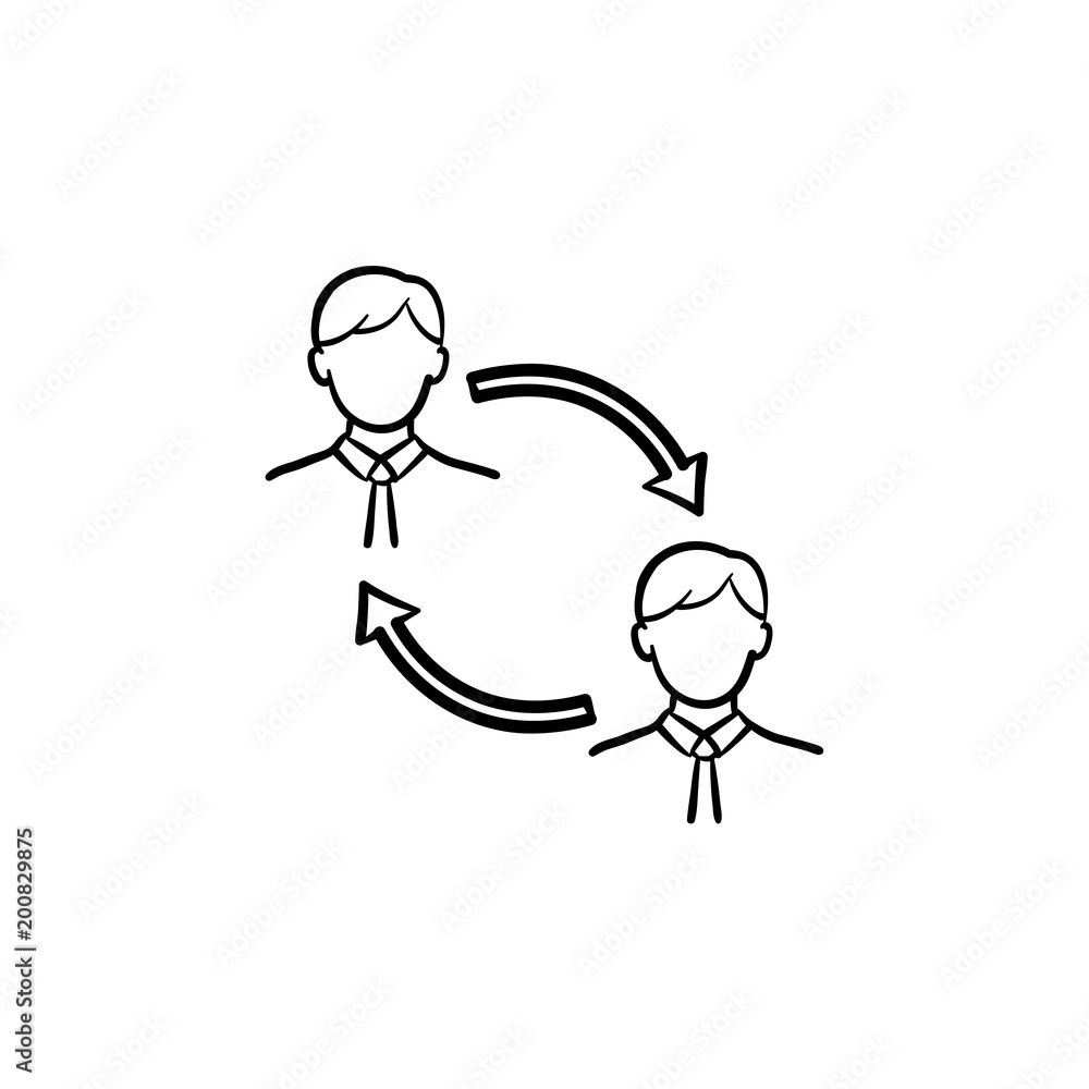 Employee staff turnover hand drawn outline doodle vector icon. Substitute staff in business turnover sketch illustration for print, web, mobile and infographics isolated on white background. Employee staff turnover hand drawn outline doodle vector icon. Substitute staff in business turnover sketch illustration for print, web, mobile and infographics isolated on white background.