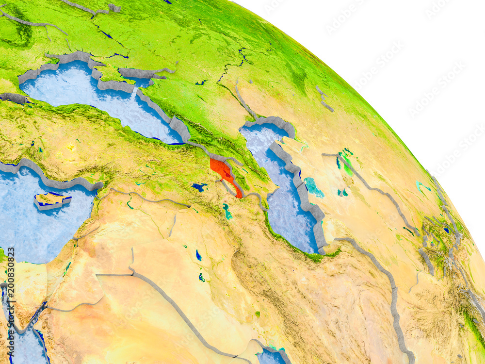 Armenia in red model of Earth