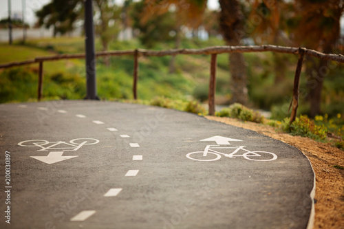 Bicycle lane signage on street photo