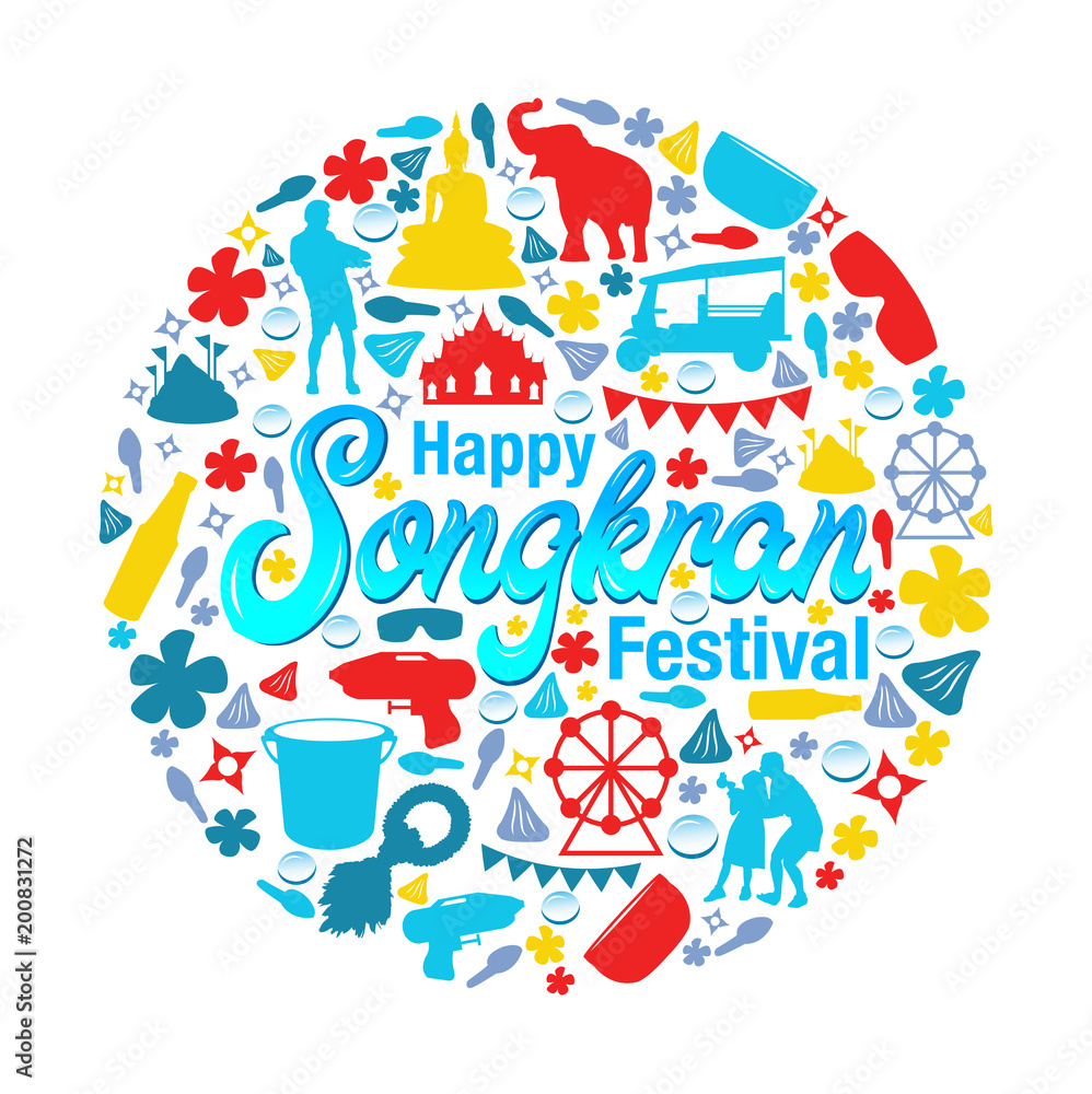 Vector illustration or greeting card for Songkran festival, Songkran festival greeting card. 