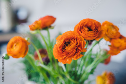 Orange and red flowers with blur