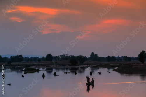 Beautiful sunset on the marsh in countryside of Thailand.