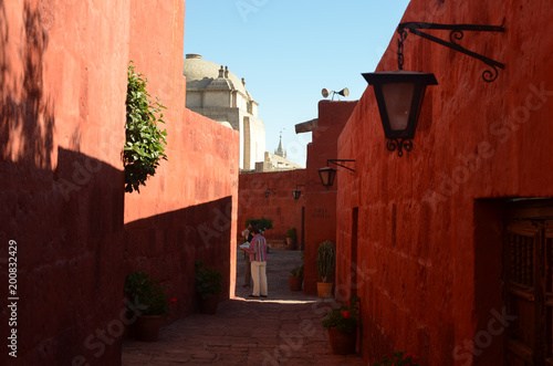 Painted walls and doorways in the Santa Catalina monastery, Arequipa, Peru