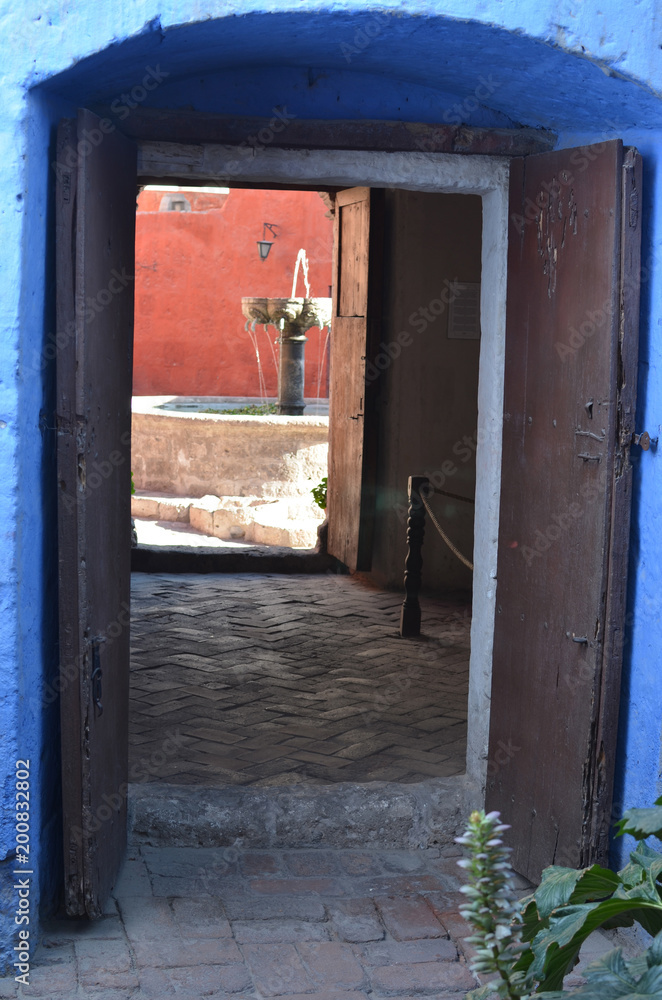 Painted walls and doorways in the Santa Catalina monastery, Arequipa, Peru Painted walls and doorways in the Santa Catalina monastery, Arequipa, Peru