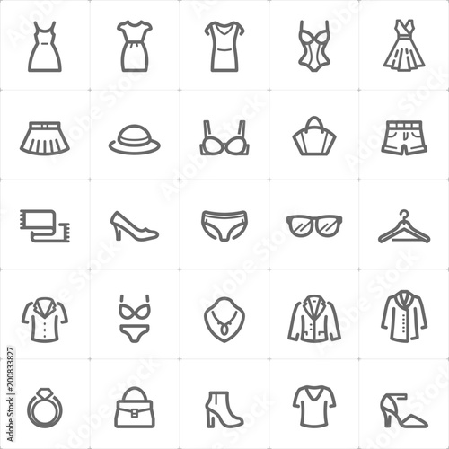 Mini Icon set – Clothing Woman icon vector illustration bold line style
