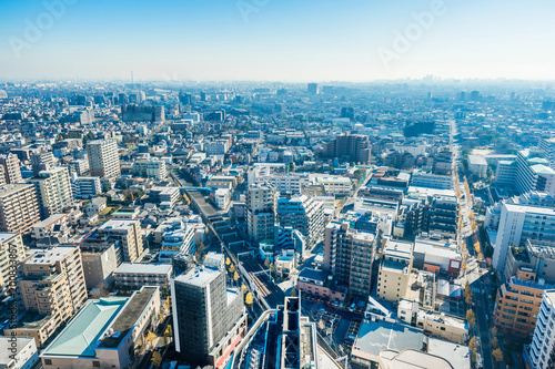 Asia business concept for real estate and corporate construction - panoramic urban city skyline aerial view under blue sky and sunny day in funabori, tokyo, Japan © voyata