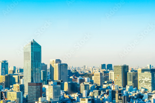 Asia business concept for real estate and corporate construction - panoramic urban city skyline aerial view under twilight sky and golden sun in hamamatsucho  tokyo  Japan