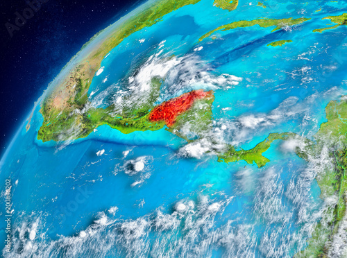 Space view of Honduras in red