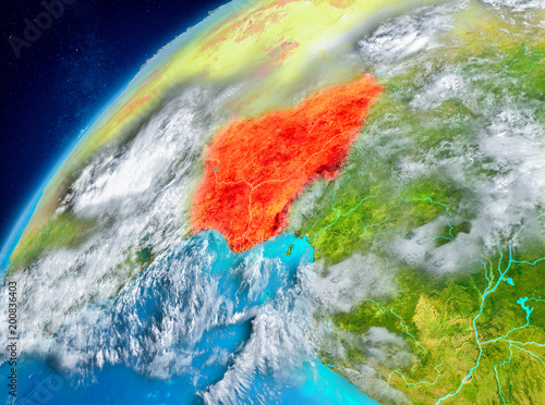 Space view of Nigeria in red