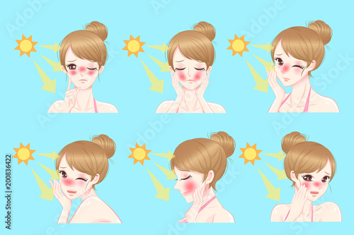 cartoon woman with sunburn problem