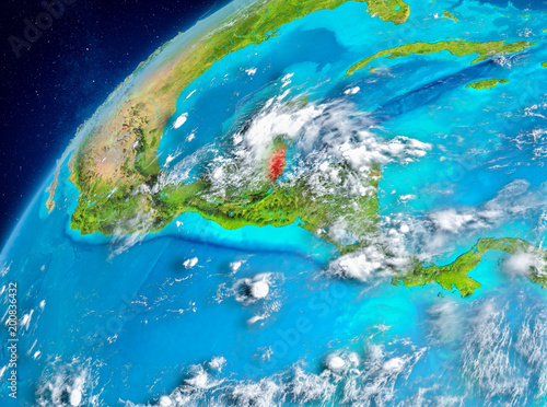 Space view of Belize in red