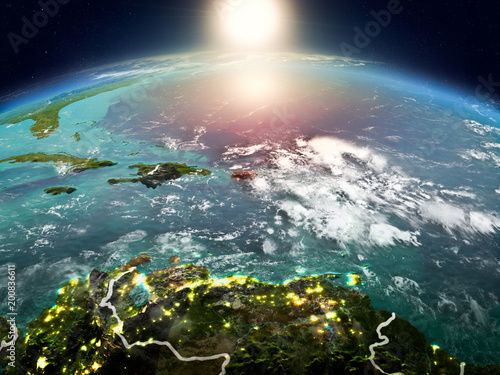 Puerto Rico in sunrise from orbit