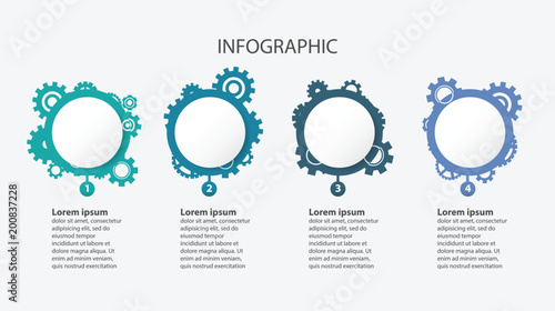 Business infographic,engineer and mechanical concept, template circle and gears with four steps ,vector illustration