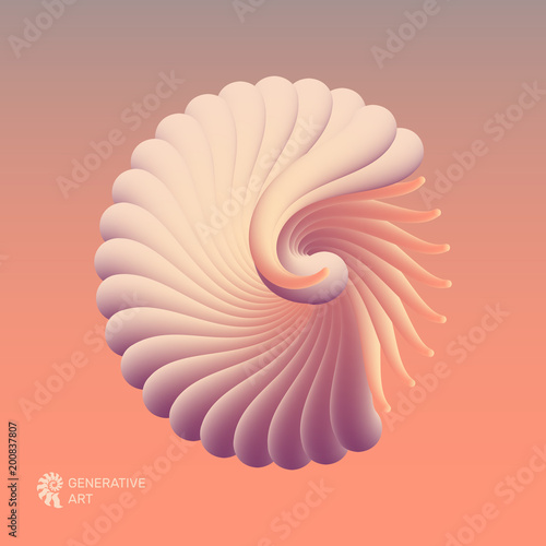 3D vector illustration with seashell nautilus. Object with smooth shape. Can be used for advertising, marketing, presentation, card and flyer.