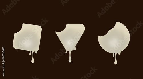 Collection of white chocolate cookies in the shape of round, square, triangle. Vector illustration.