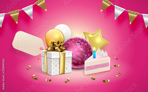 Bowling happy birthday template. Tv size banner. Vector clip art illustration.
