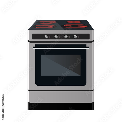 Kitchen electric stove. Cooking food equipment. Vector illustration. Front view