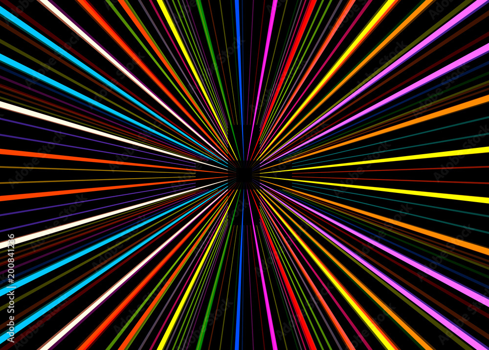 3d rendering. Abstract Colorful Beam burst tunnel background.