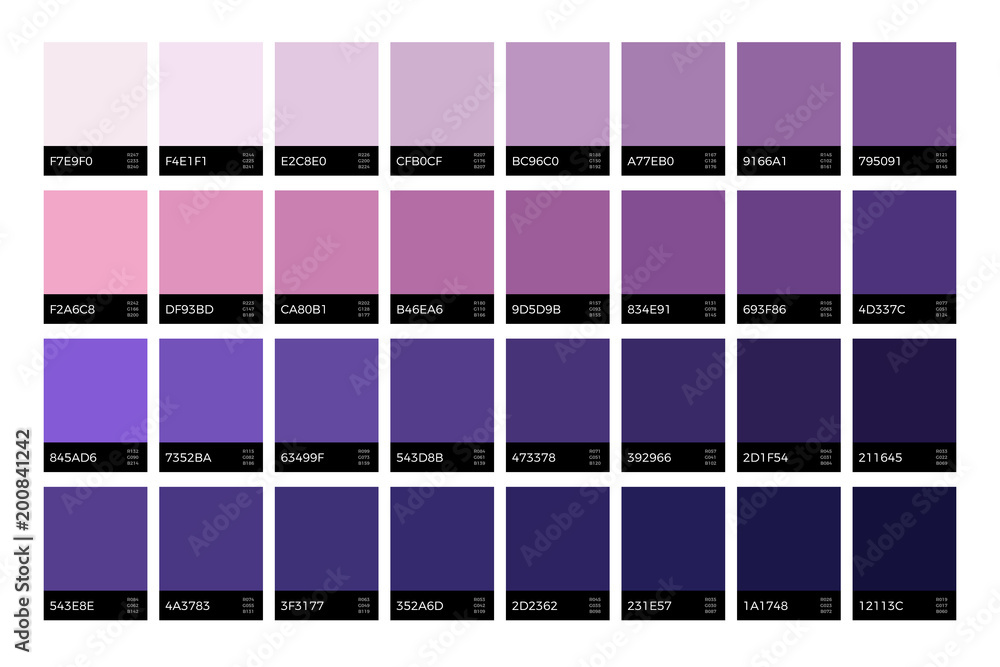 Trendy ultra violet swatches. New season fashion lavender colors vector set Trendy ultra violet swatches. New season fashion lavender colors vector set