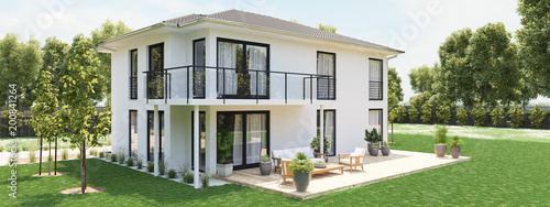 Cuadro en lienzo modern new house with large property. 3D rendering