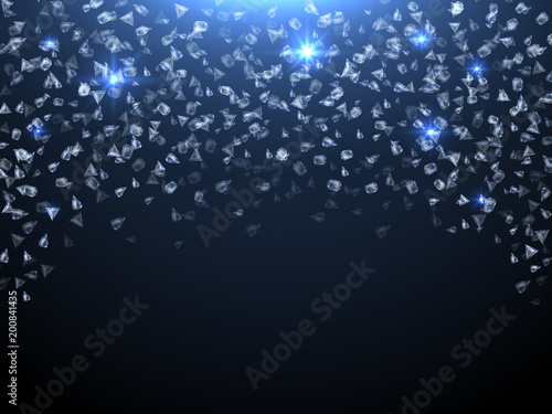 Falling down gems. Shiny diamonds expensive jewelry vector background
