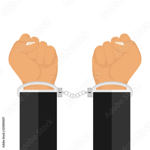 Hands in handcuffs. Cuffs are handcuffed.