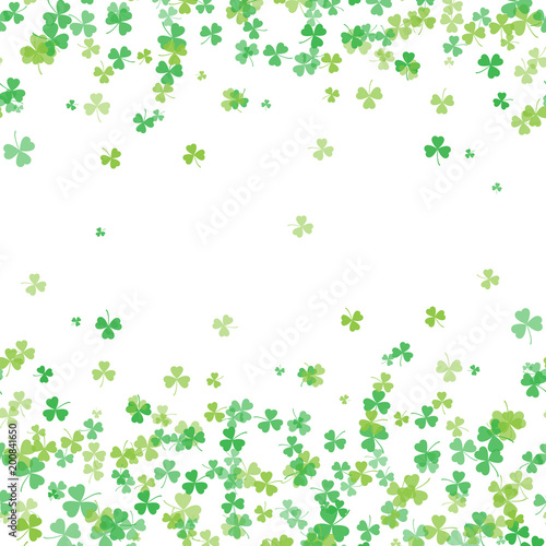 Saint Patrick's Day frame with green tree leaf clovers on white background. Vector.
