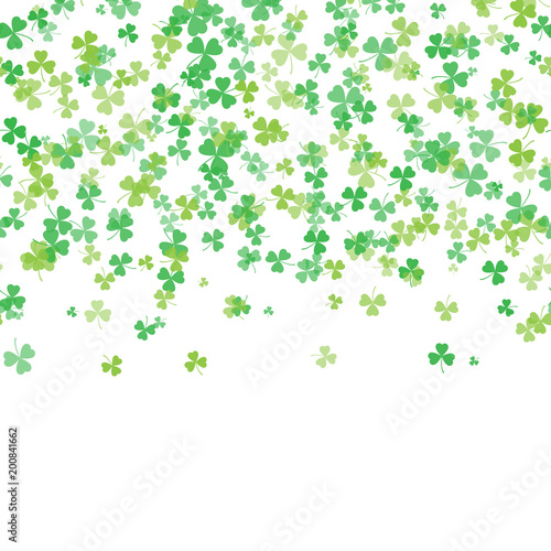Saint Patrick's Day frame with green tree leaf clovers on white background. Vector.